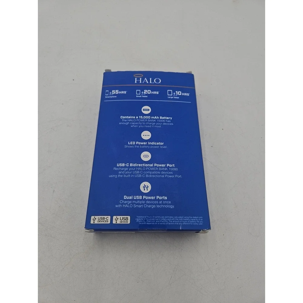 HALO Power Bank 15000 mAh Batterie ALL UBS Phones Gaming Cameras Devices